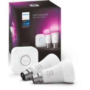 PHILIPS HUE White & Colour Ambiance Starter Kit with Twin Pack LED Smart Bulb & Bridge - B22