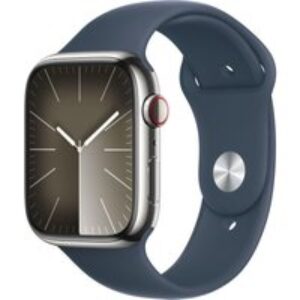 APPLE Watch Series 9 Cellular - 45 mm Silver Stainless Steel Case with Storm Blue Sport Band