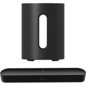 Sonos Beam (Gen 2) Compact Sound Bar & SUB Mini Wireless Subwoofer Bundle - Black