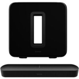 Sonos Beam (Gen 2) Compact Sound Bar & SUB (Gen 3) Wireless Subwoofer Bundle - Black