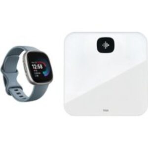 Fitbit Versa 4 Smart Watch & Aria Air Smart Scale Bundle - Waterfall Blue & White