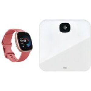Fitbit Versa 4 Smart Watch & Aria Air Smart Scale Bundle - Pink Sand & White