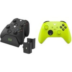 XBOX Wireless Controller (Yellow) & VS2881 Xbox Series X/S & Xbox One Twin Docking Station (Black) Bundle