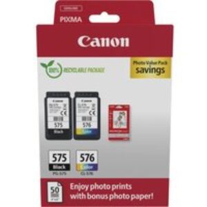 CANON Canon PG-575/CL-576 PVP Black & Tri-colour Ink Cartridges & Photo Paper - 50 Sheets