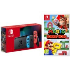 Nintendo Switch (Neon Red & Blue) & Mario vs Donkey Kong Bundle