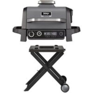 Ninja Woodfire OG701UK Outdoor Electric BBQ Grill & Smoker & Grill Stand Bundle - Black